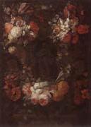 Gaspar Peeter Verbrugghen the younger Still life of a garland of flowers surrounding a niche containing a statue of the immaculate conception oil painting